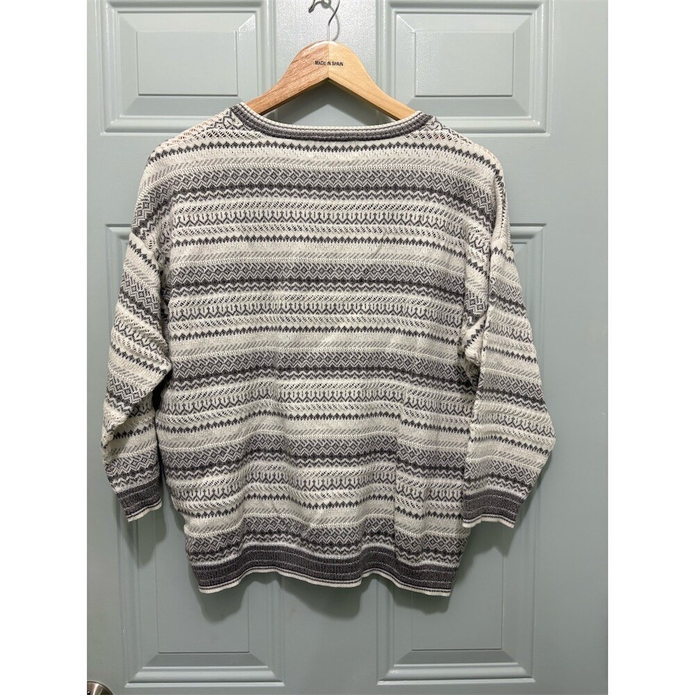 Alfred Dunner Sweater Womens Size L Silver White Geometric Knit Pullover - Picture 5 of 8